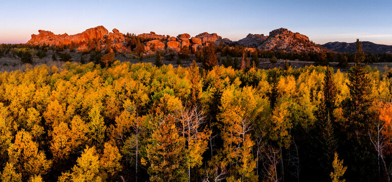 Fall Sunrise at Vedauwoo || Drone Aerial Shot of Medicine Bow-Routt National Forest