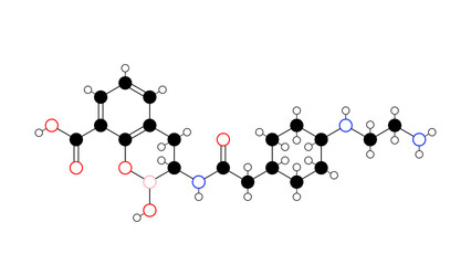 taniborbactam molecule, structural chemical formula, ball-and-stick model, isolated image b-lactamase inhibitor