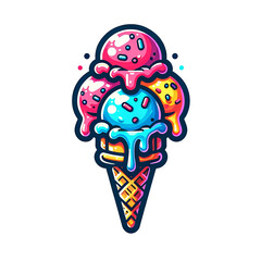 Colorful Cartoon Ice Cream Cone with Faces.