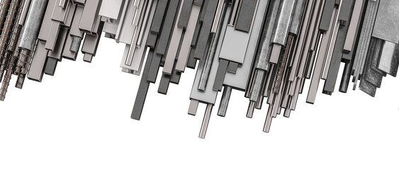 Assorted metal profiles on white background