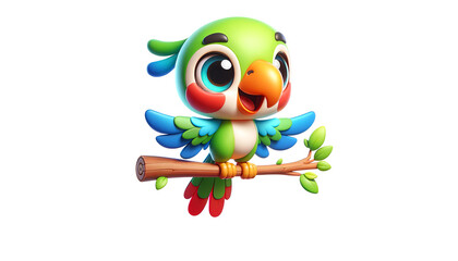 Obraz premium Colorful Cartoon Parrot on a Branch.