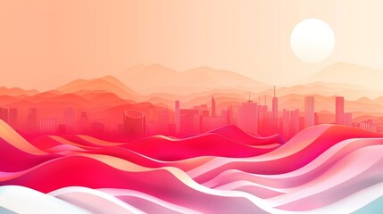 An abstract  red sky and colorful city