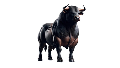 A bull stands on a white background, transparent background