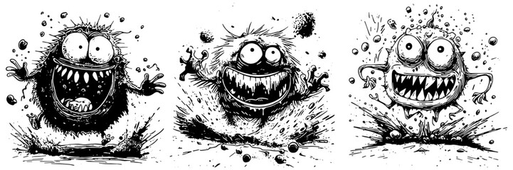 set of funny cute cartoon dirty germs or bacteria