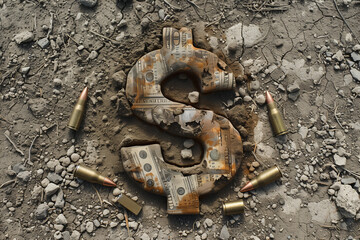 A dollar symbol formed from ammunition