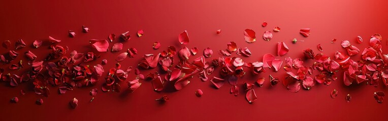 Red Floral Levitation: Flying Petals and Roses on Red Background with Copy Space for Wedding, Mother's Day, Valentine's Day, or Spring Blossom Concept