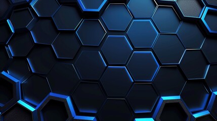 Abstract blue hexagon pattern frame on dark background with futuristic concept. Backdrops surface and black material template