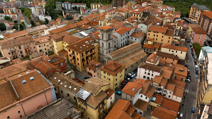 Aerial view of San Michele Arcangelo church and its bell tower located in Potenza, region of...