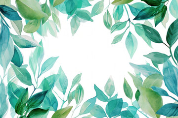 Naklejka premium Closeup of vibrant green leaves in watercolor painting on white background with copy space for text