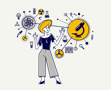 scientist with microscope and science elements clip art preview
