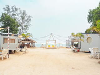 Campervan resort on the beach in the sea