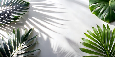 palm leaves with shadows, white background