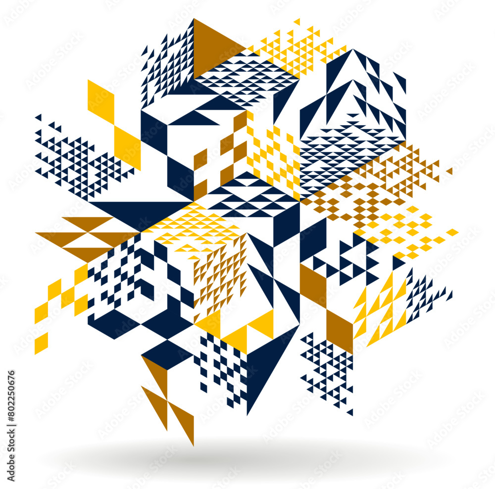 Poster isometric 3d cubes vector abstract geometric background, yellow abstraction art architecture city bu