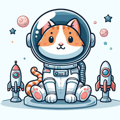 Astronaut cat vector in white background 