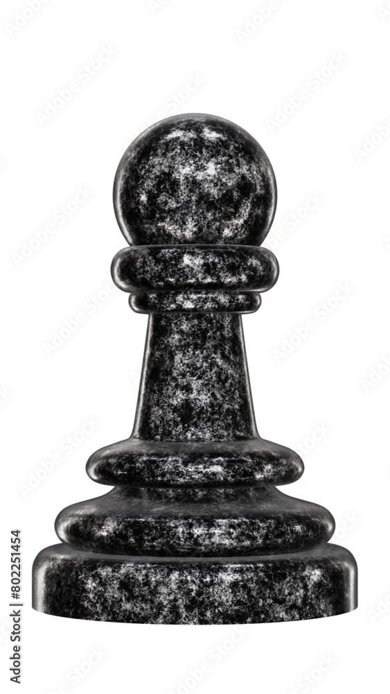Poster vertical video. realistic looping 3d animation of the spinning black marble chess pawn rendered in u