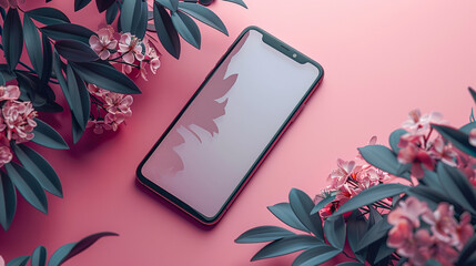 A smartphone mockup with a wallpaper featuring a minimalist, flat design