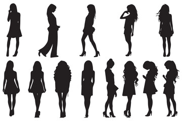 Set beautiful fashion girl silhouette on a white background vector
