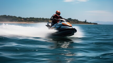Young man on jet ski rider