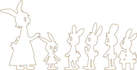 Detailed vector sketch illustration design of long eared rabbit family