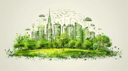 A green city with lots of trees and plants