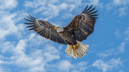 American Freedom Soars: Eagle with Flag in Talons Flying High in the Sky - Generative AI
