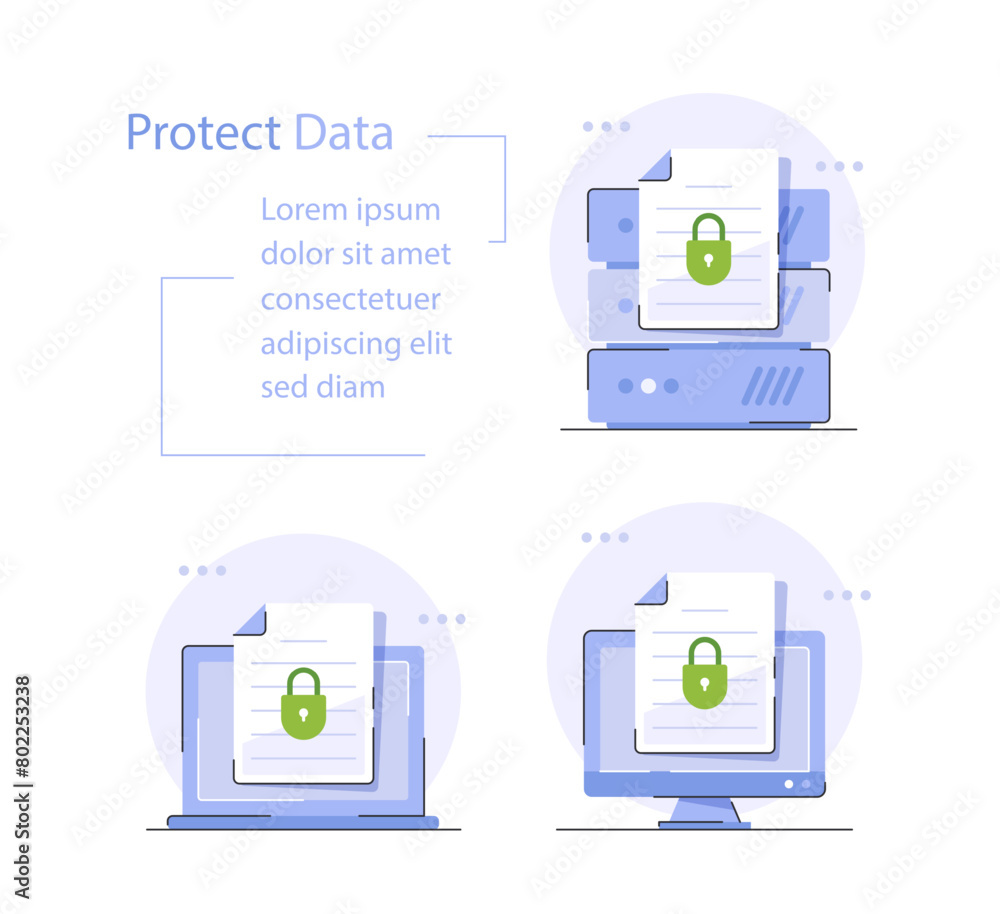 Poster secure confidential document online access with private lock,electronic safety doc data padlock symb