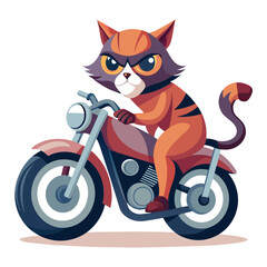 cool cat on a motorbike, leaning back against the seat with one paw on the throttle and a nonchalant gaze as it speeds down the road