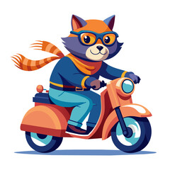 cool cat on a motorbike, leaning back against the seat with one paw on the throttle and a nonchalant gaze as it speeds down the road