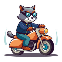 cool cat on a motorbike, leaning back against the seat with one paw on the throttle and a nonchalant gaze as it speeds down the road