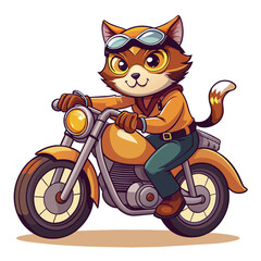 cool cat on a motorbike, leaning back against the seat with one paw on the throttle and a nonchalant gaze as it speeds down the road