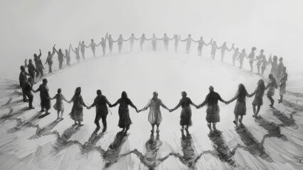 A group of people holding hands in a circle.