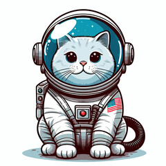Astronaut cat vector in white background 