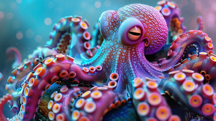 Fototapeta premium .An octopus is a cephalopod mollusc that has eight arms and three hearts. It is a very intelligent creature and can be found in all oceans