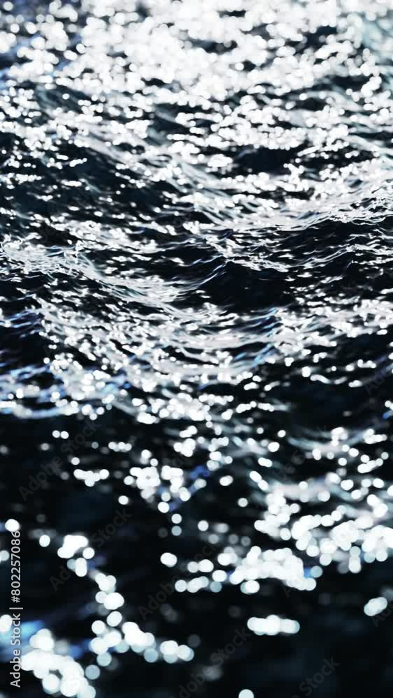 Aufkleber vertical video. realistic looping 3d animation of the slow waving ocean waters at night with shining