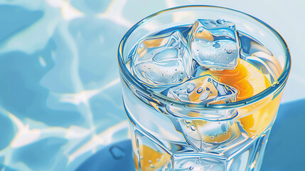 Refreshing glass of water with ice and lemon slice - obrazy, fototapety, plakaty