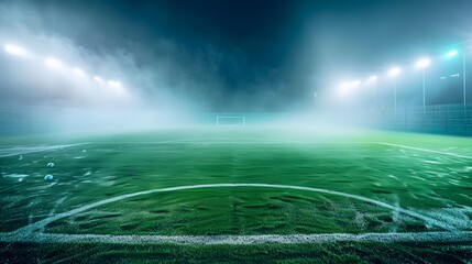 Vintage Sports Style Textured Soccer Field Glowing with Neon Fog Trends