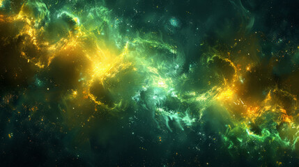 Ethereal cosmic dance of yellow-green neon lights in space - obrazy, fototapety, plakaty