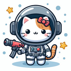 Astronaut cat vector in white background 