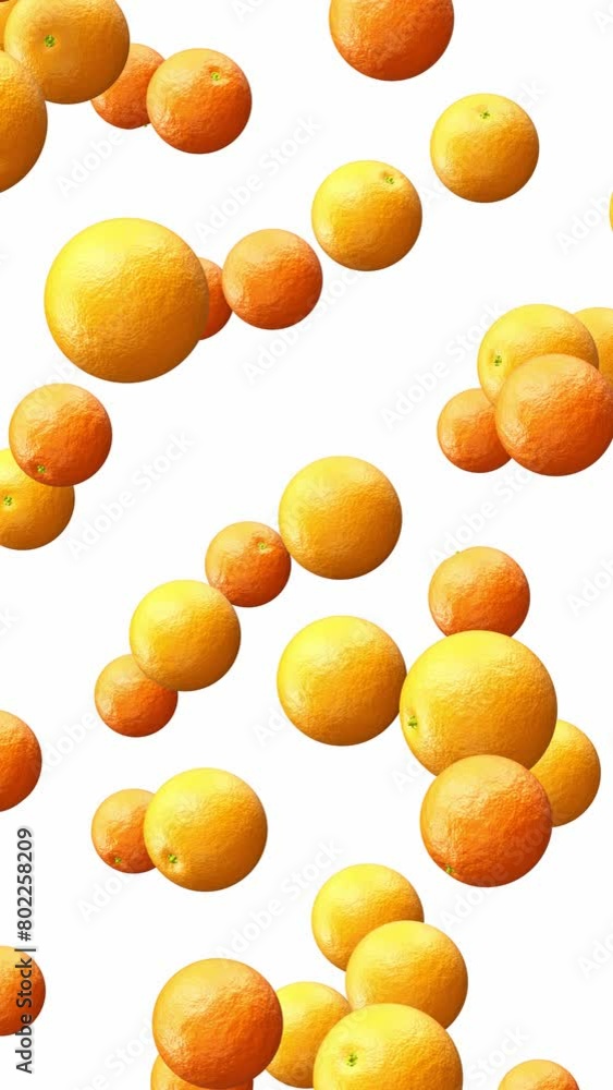 Aufkleber vertical video. realistic looping 3d animation of the fresh oranges and mandarins or tangerines fall