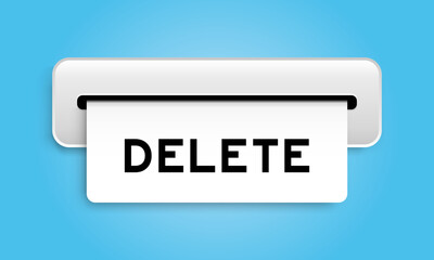 White coupon banner with word delete from machine on blue color background
