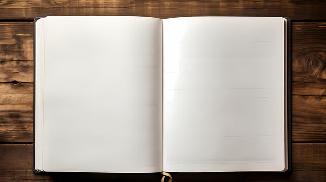 Open notebook on table, top view