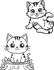 cats drawing set. Cat doodles in abstract hand drawn style, black and white line art vector illustration. 