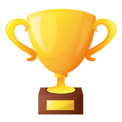 Golden winner trophy cup. Cartoon gold goblet for first place prize. 