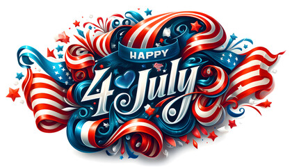 Naklejka premium Happy Independence Day, swirling ribbons in the style of the American flag