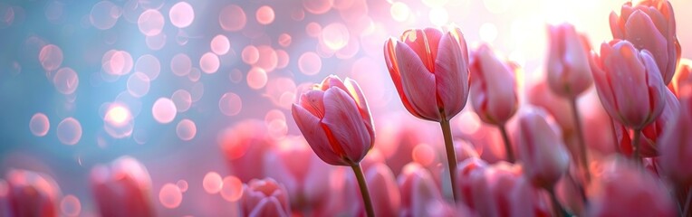 Blooming Spring Tulip Closeup on Pastel Bokeh Background