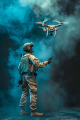 A soldier uses a drone