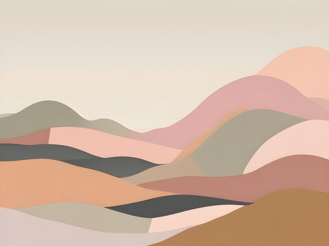 Morandi color block abstract fluid lines landscape mountain background