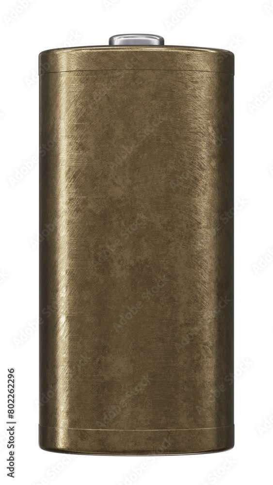 Poster vertical video. realistic looping 3d animation of the spinning textured aged brass battery rendered 