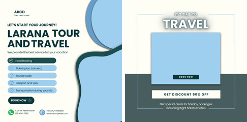 Set of travel agency social media post template. Square banner design background.