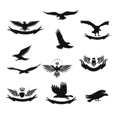 set of silhouettes of birds